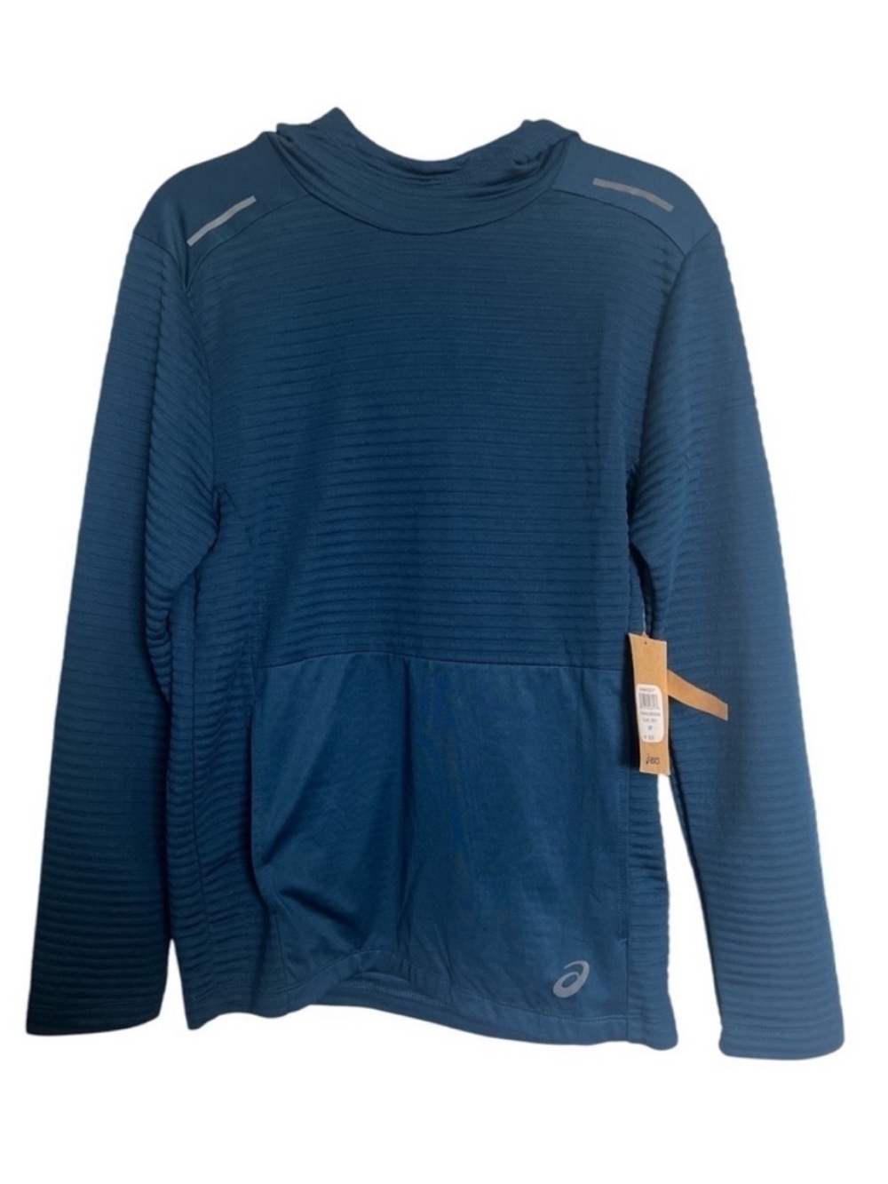 ASICS Ottoman Pullover Hoodie Blue Textured Performance Top